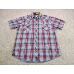 Roper Shirt Mens Large L Blue Red Plaid Cotton Western Pearl Snap Short Sleeve